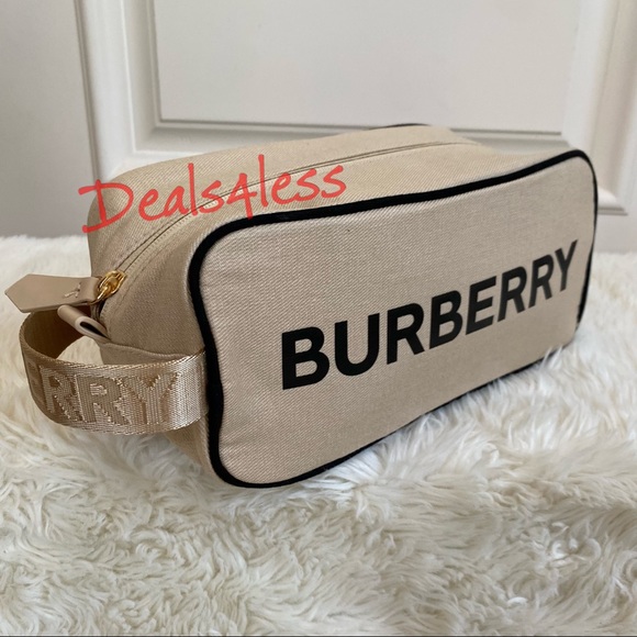 Burberry Bag Pouch Case Cosmetics Toiletry Travel Logo Handle Zippered New - Picture 2 of 12